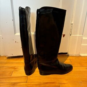 Italian Genuine Polished Leather Equestrian Knee-High Boots